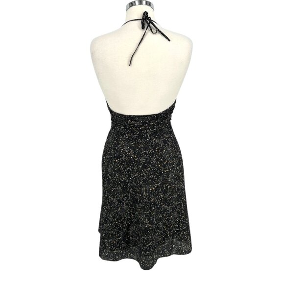 Express Womens Halter Neck Silk Black Gold Party Night Out Dress Size 6 - Picture 8 of 13